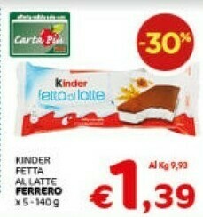 Crai Ferrero Kinder Fetta Al Latte 140 G(ml) offerta