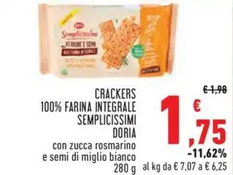Conad City CRACKERS 100% FARINA INTEGRALE SEMPLICISSIMI DORIA con zucca rosmarino e semi di miglio bianco 280 g offerta