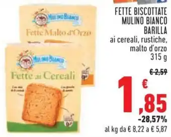 Conad City FETTE BISCOTTATE MULINO BIANCO BARILLA ai cereali, rustiche, malto d'orzo 315 g offerta