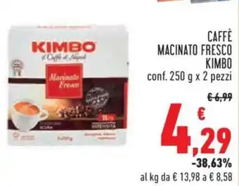 Conad City CAFFÈ MACINATO FRESCO KIMBO conf. 250 g x 2 pezzi offerta