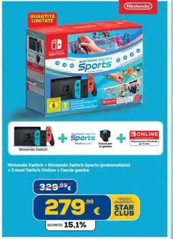 Euronics Nintendo Switch + Nintendo Switch Sports (preinstallato) + 3 mesi Switch Online + Fascia gamba offerta
