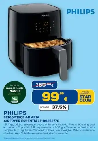 Euronics Philips FRIGGITRICE AD ARIA AIRFRYER ESSENTIAL HD9252/70 offerta