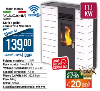 Cfadda Vulcania Stufa a pellet canalizzata New Slim offerta