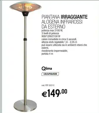 Brico OK Qlima PEP2021E Stufetta Elettrica Interno E Esterno Grigio 2100 W Riscaldatore Di Ambienti Elettrico Alogeno offerta