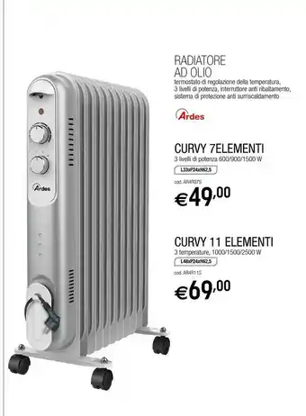 Brico OK Ardes AR4R07S stufetta elettrica Riscaldatore ambiente elettrico a olio Interno Nero, Grigio, Bianco 1500 W offerta