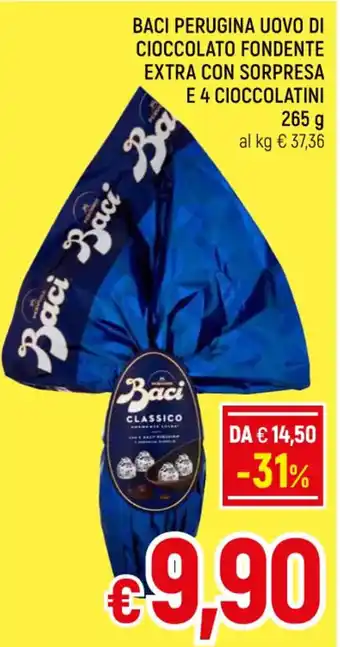 A&O BACI PERUGINA UOVO DI CIOCCOLATO FONDENTE EXTRA CON SORPRESA E 4 CIOCCOLATINI 265 g offerta