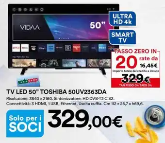 Ipercoop TV LED 50" TOSHIBA 50UV2363DA offerta