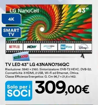 Ipercoop TV LED 43" LG 43NANO756QC offerta