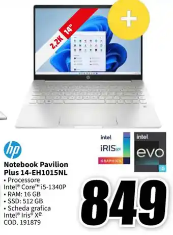 MediaWorld hp Notebook Pavilion Plus 14-EH1015NL offerta