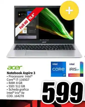 MediaWorld acer Notebook Aspire 3 offerta