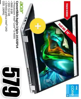 MediaWorld acer Convertibile Aspire 3 Spin 14 A3SP14 offerta