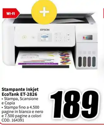 MediaWorld EPSON Stampante Inkjet EcoTank ET-2826 offerta