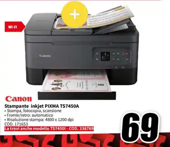 MediaWorld Canon Stampante inkjet PIXMA TS7450A offerta