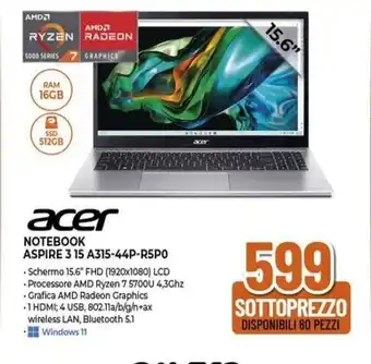 Expert acer NOTEBOOK ASPIRE 3 15 A315-44P-R5PO offerta