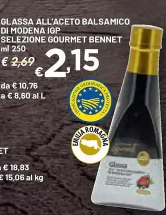 Bennet GLASSA ALL'ACETO BALSAMICO DI MODENA IGP SELEZIONE GOURMET BENNET ml 250 offerta