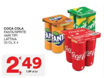 Sisa COCA COLA FANTA/SPRITE VARI TIPI LATTINA 33 CL X 4 offerta