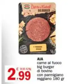 Crai AIA carne al fuoco big burger di bovino con parmigiano reggiano 180 gr offerta