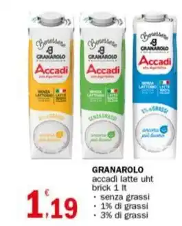 Crai GRANAROLO accadi latte uht brick 1 lt offerta