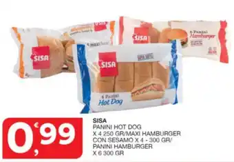 Sisa SISA PANINI HOT DOG X 4 250 GR/MAXI HAMBURGER CON SESAMO X 4-300 GR/ PANINI HAMBURGER X 6 300 GR offerta