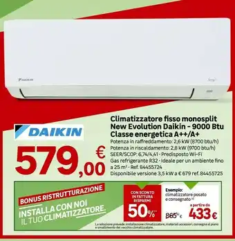 Leroy Merlin Climatizzatore Fisso Monosplit New Evolution Daikin - 9000 Btu Classe Energetica A++/A+ offerta