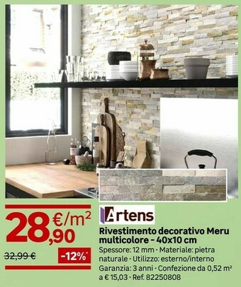 Leroy Merlin Artens Rivestimento Decorativo Meru Multicolore - 40x10 Cm offerta