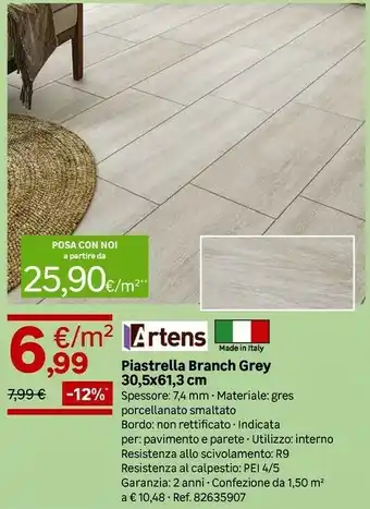 Leroy Merlin Artens Piastrella Branch Grey - 30,5x61,3 Cm offerta