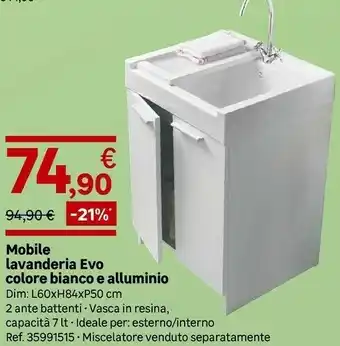 Leroy Merlin Mobile Lavanderia Evo Colore Bianco E Alluminio offerta