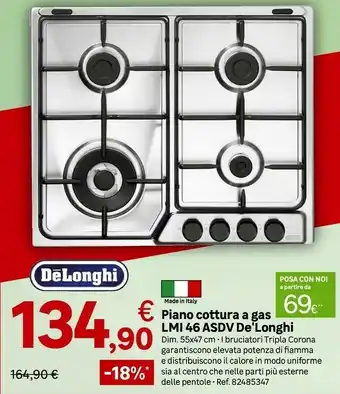 Leroy Merlin Piano Cottura A Gas LMI 46 ASDV De'Longhi offerta