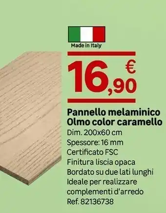 Pannello Melaminico Olmo Color Caramello
