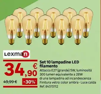 Leroy Merlin Lexman Set 10 Lampadine LED Filamento offerta