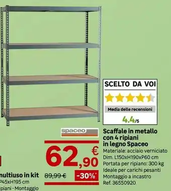 Leroy Merlin Scaffale In Metallo Con 4 Ripiani In Legno Spaceo offerta