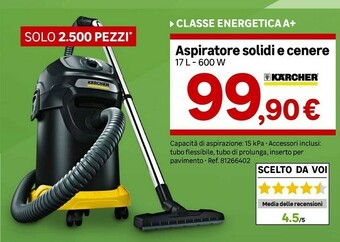 Leroy Merlin Karcher Aspiratore Solidi E Cenere 17 L - 600 W offerta