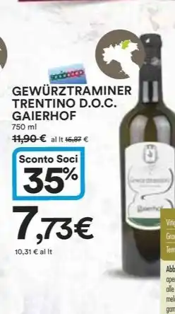 Ipercoop GEWÜRZTRAMINER TRENTINO D.O.C. GAIERHOF 750 ml offerta