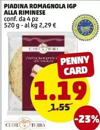 PENNY Piadina Romagnolia Igp Alla Riminese 520g offerta