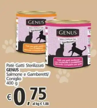 Alter Discount Pate Gatti Sterilizzati GENUS Salmone e Gamberetti/ Coniglio 400 g offerta