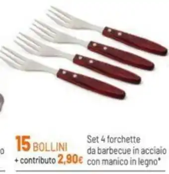 Set 4 forchette da barbecue in acciaio con manico in legno