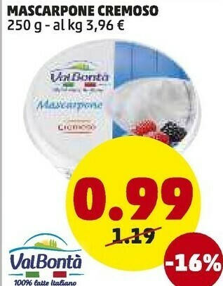 PENNY ValBontà - Mascarpone Cremoso 250 G(ml) offerta