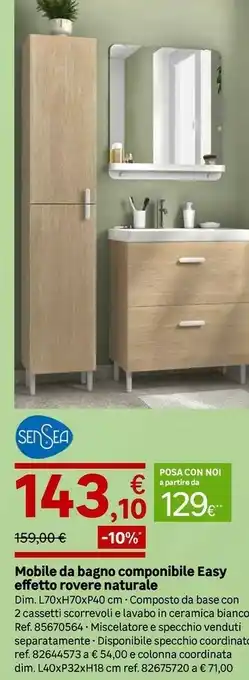 Leroy Merlin Sensea Mobile Da Bagno Componibile Easy Effetto Rovere Naturale offerta