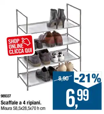 Cfadda Scaffale a 4 ripiani 58,5x28,5x70h cm offerta