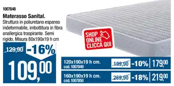 Cfadda Materasso Sanital 80x190x19h cm offerta