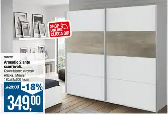 Cfadda Armadio 2 ante scorrevoli 180x63x200h cm offerta