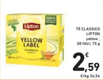 Spazio Conad TÉ CLASSICO LIPTON yellow, 50 filtri, 75 g offerta