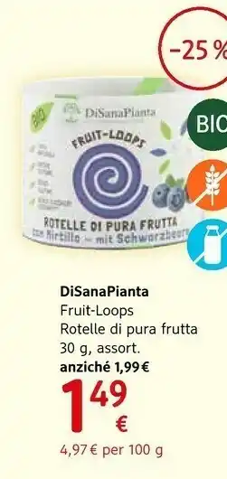 dm drogerie markt DiSanaPianta Fruit-loops Rotelle Di Pura Frutta 30 G offerta
