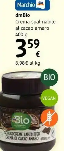 dm drogerie markt Dmbio Crema Spalmabile Al Cacao Amaro offerta