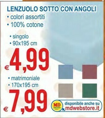 MD Discount Lenzuolo Sotto Con Angoli offerta