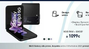 Unieuro Samsung Galaxy Z Flip3 5G 128GB Cream RAM 8GB Display 1,9" Super AMOLED/6,7" Dynamic AMOLED 2X offerta