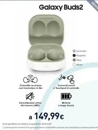 Unieuro Samsung Galaxy Buds 2 Cuffie Auricolare Bluetooth Bianco offerta