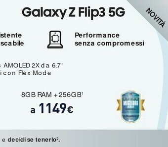 Unieuro Samsung Galaxy Z Flip3 5G 256GB Cream RAM 8GB Display 1,9" Super AMOLED/6,7" Dynamic AMOLED 2X offerta