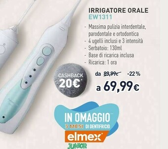 Unieuro Panasonic EW1311, Idropulsore Portatile, 3 Getti, 4 Ugelli offerta