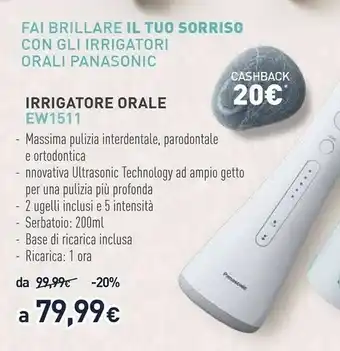 Unieuro Panasonic EW1511, Idropulsore Portatile, 5 Getti, Tecnologia A Ultrasuoni, 2 Ugelli offerta